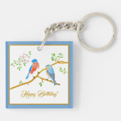 Blauwe vogels Blauwe Frame Sleutelhanger (Achterkant)