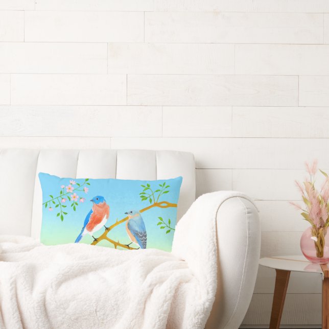 Blauwe vogels Bleekblauw & Groen Kussen (Bank)