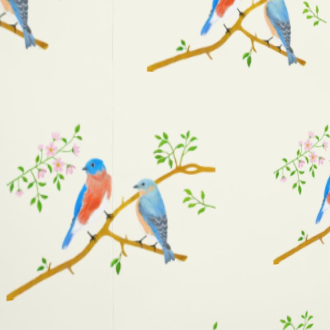 Blauwe vogels Bleekgeel Behang (Zoom)