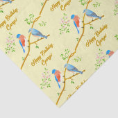 Blauwe Vogels Bleekgele Vloeipapier Tissuepapier (Detail)