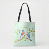 Blauwe vogels Bleekgroen Tote Bag (Voorkant)