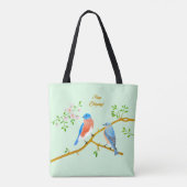 Blauwe vogels Bleekgroen Tote Bag (Achterkant)