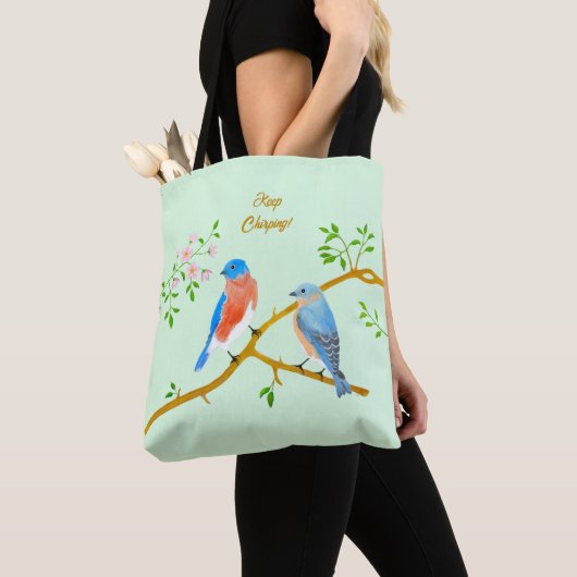 Blauwe vogels Bleekgroen Tote Bag (Dichtbij)