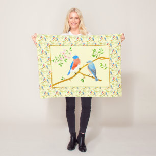 Blauwe vogels Bleke Gele Vliesdeken Fleece Deken