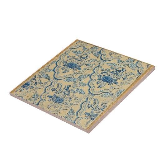 Blauwe vogels Bloem Antiek roffels Wit blauw Tegeltje (Zijkant)