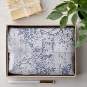 Blauwe Vogels Bloemen Frans Script Tissuepapier (Geschenk)