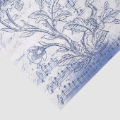 Blauwe Vogels Bloemen Frans Script Tissuepapier (Detail)