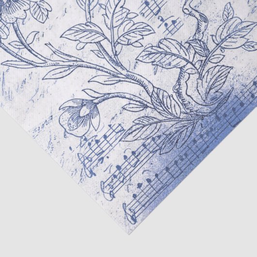 Blauwe Vogels Bloemen Frans Script Tissuepapier (Detail)