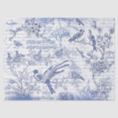Blauwe Vogels Bloemen Frans Script Tissuepapier (Voorkant)