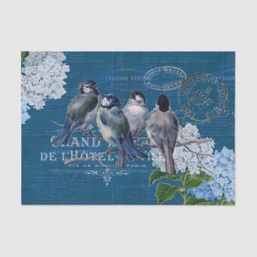  blauwe vogels bloemen Frans weefselboek Tissuepapier (Voorkant)