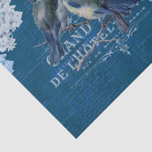 blauwe vogels bloemen Frans weefselboek Tissuepapier (Detail)