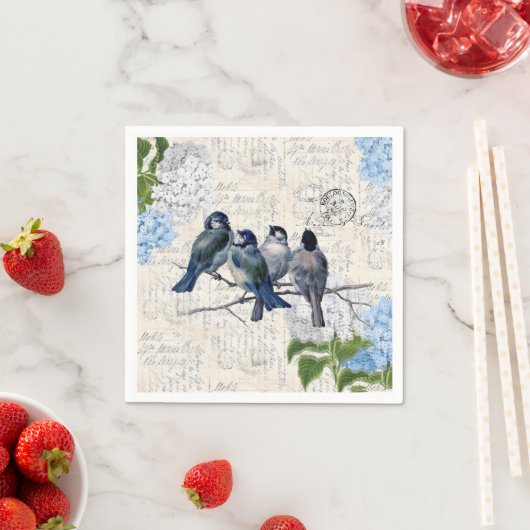 blauwe vogels bloemen Italiaans papier luiers Servet (Insitu)
