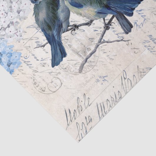 blauwe vogels bloemen Italiaans weefselboek Tissuepapier (Detail)