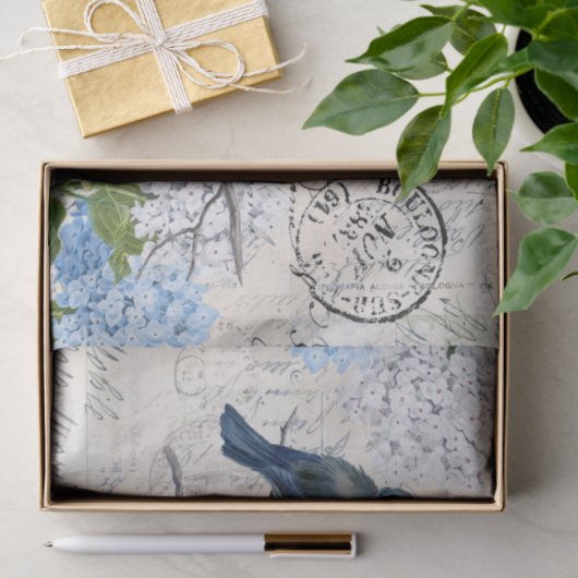 blauwe vogels bloemen Italiaans weefselboek Tissuepapier (Geschenk)