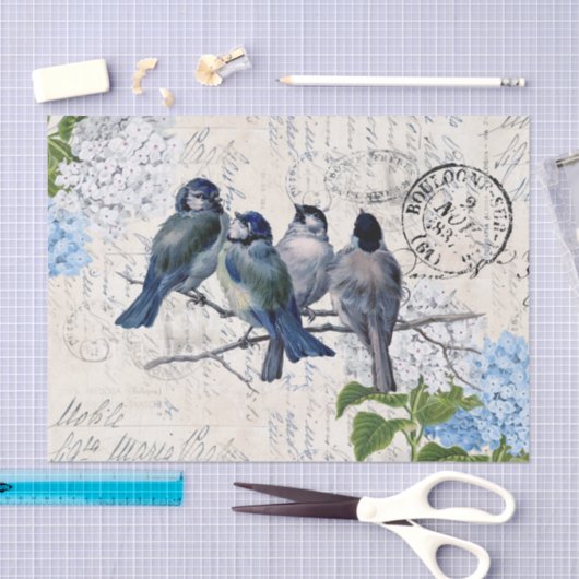  blauwe vogels bloemen Italiaans weefselboek Tissuepapier (Craft)