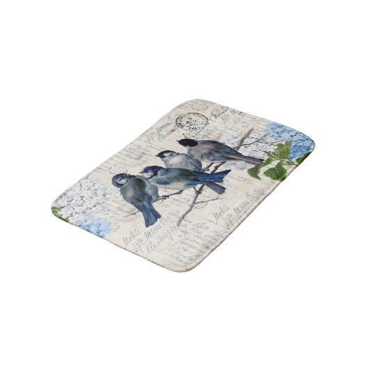  blauwe vogels bloemen Italiaanse bathmat Badmat (Gekanteld)