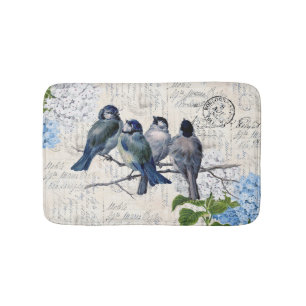 blauwe vogels bloemen Italiaanse bathmat Badmat