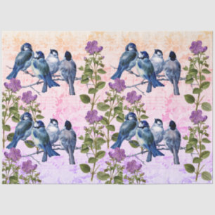 blauwe vogels, bloemen Oranje-naar-Paarse muziek Tissuepapier