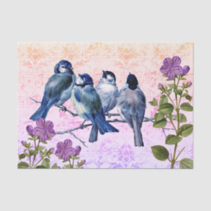 blauwe vogels, bloemen Oranje-naar-Paarse muziek Tissuepapier