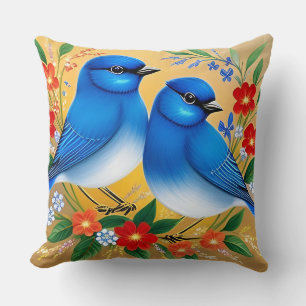 🌸 Blauwe Vogels Bloemendecoratie voor thuis in de Kussen