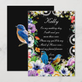 Blauwe Vogels & Botanische Bloemen Maid of Honor Kaart (Voorkant / Achterkant)