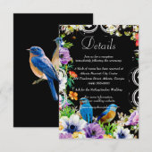 Blauwe Vogels & Botanische Bruiloft Details Behuiz Kaart (Voorkant / Achterkant)