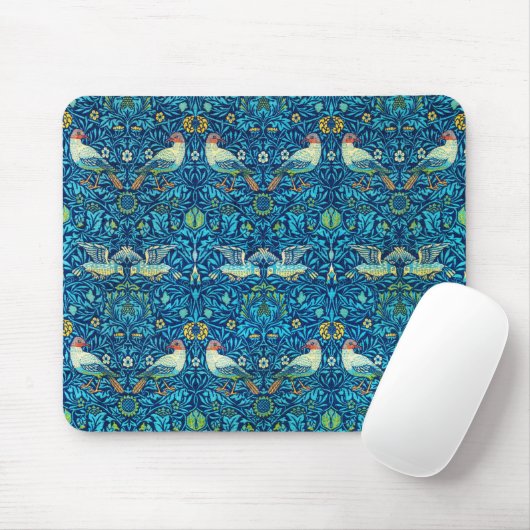 Blauwe vogels botanische vintage William Morris Muismat (Met muis)