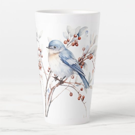 Blauwe Vogels & Boxwood Latte Mok (Voorkant)