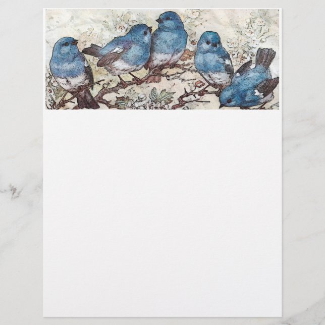 Blauwe vogels briefhoofd (Voorkant)