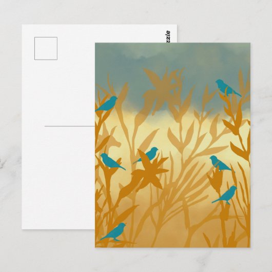 Blauwe vogels briefkaart (Voorkant / Achterkant)