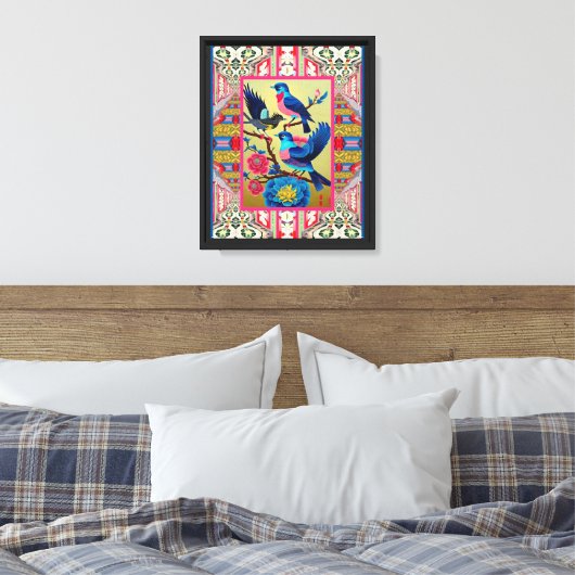 BLAUWE VOGELS CANVAS AFDRUK (Insitu (Slaapkamer))