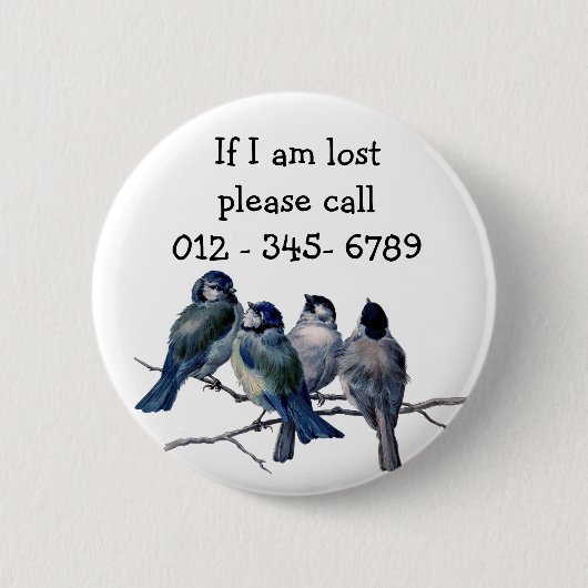 Blauwe vogels, contact met kinderen in noodgevalle ronde button 5,7 cm (Voorkant)