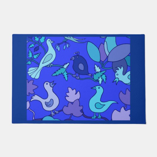 Blauwe vogels deurmat (Voorkant)