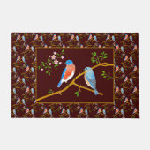 Blauwe Vogels Deurmat Donker Marrooirood (Voorkant)