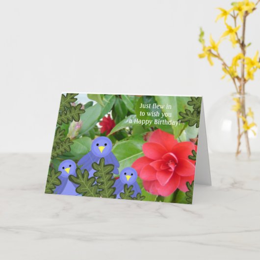 Blauwe vogels en bloemen Kaart (Gele Bloem)