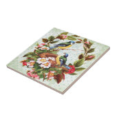  blauwe vogels en bloemen tegeltje (Zijkant)