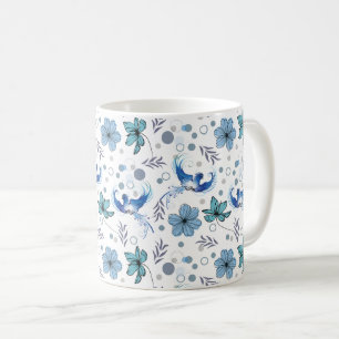 Blauwe Vogels en Bloemige Harmonie Naadloos Patroo Koffiemok