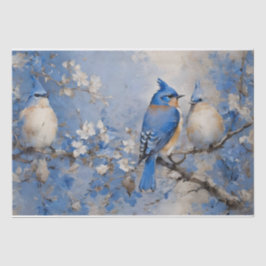 Blauwe Vogels en Bloesems Decoupage Tissuepapier