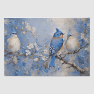 Blauwe Vogels en Bloesems Decoupage Tissuepapier