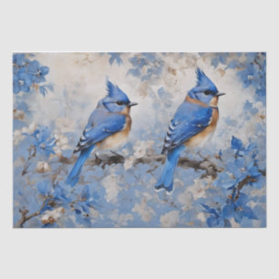 Blauwe Vogels en Bloesems Decoupage Weefseldocumen Tissuepapier