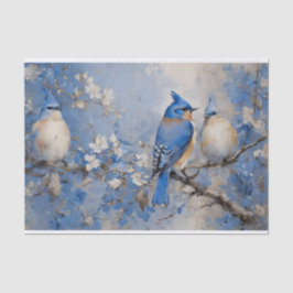 Blauwe Vogels en Bloesems Decoupage Weefseldocumen Tissuepapier