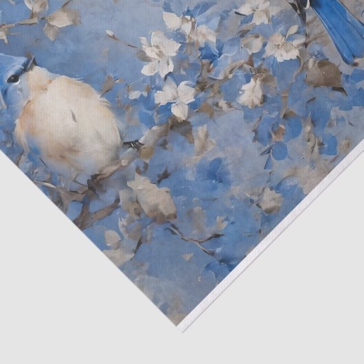 Blauwe Vogels en Bloesems Decoupage Weefseldocumen Tissuepapier (Detail)