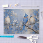 Blauwe Vogels en Bloesems Decoupage Weefseldocumen Tissuepapier (Craft)