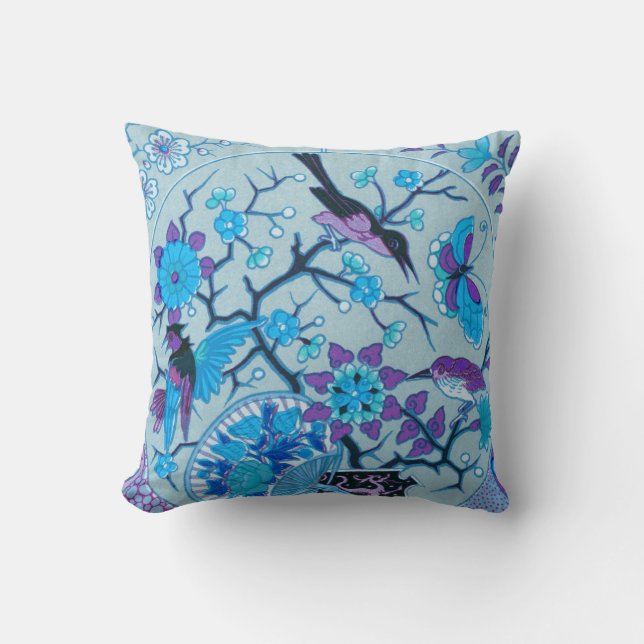 Blauwe vogels en Butterflies BlueThrow Pillow Kussen (Voorkant)