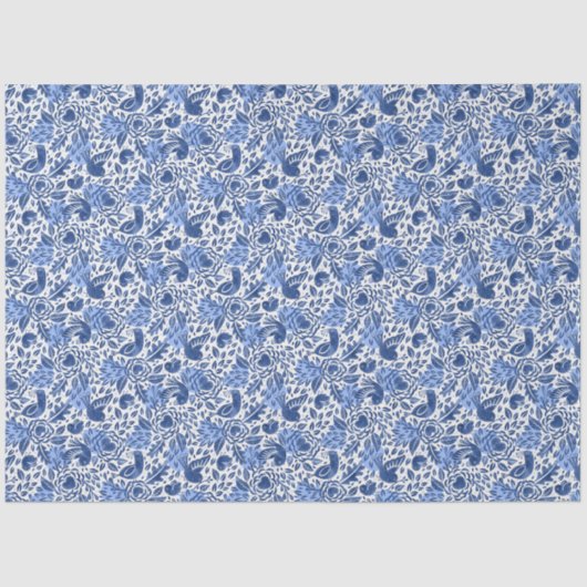 Blauwe vogels en harten geïllustreerde decoupage tissuepapier (Voorkant)