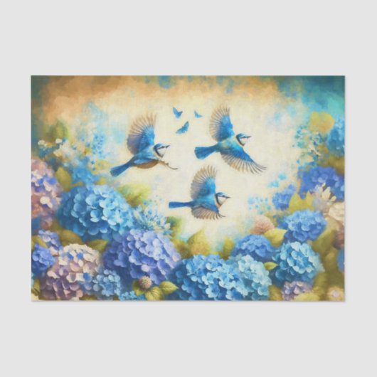 Blauwe Vogels en Hortensia's Tissuepapier (Voorkant)