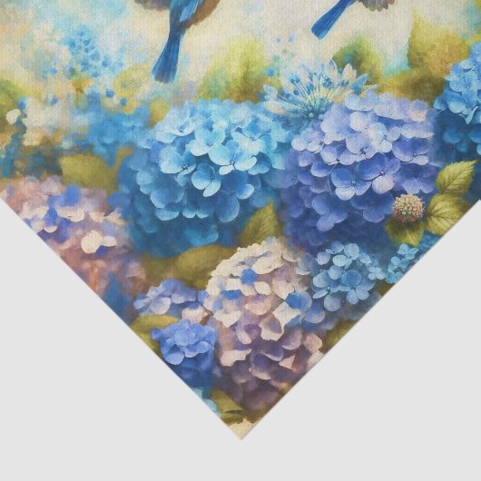  Blauwe Vogels en Hortensia's Tissuepapier (Detail)