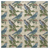  blauwe vogels en kerst Holly Berries Stof (Swatch)