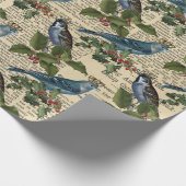 Blauwe vogels en kerstHolly Berries Cadeaupapier (Hoek)
