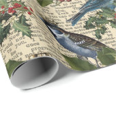 Blauwe vogels en kerstHolly Berries Cadeaupapier (Rol Hoek)
